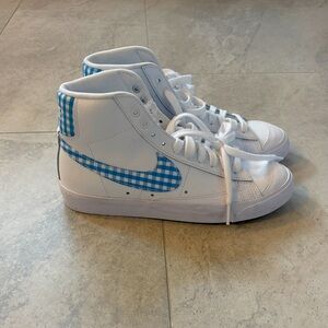 Nike Blazers Blue/White Checkered High-Top Sneakers